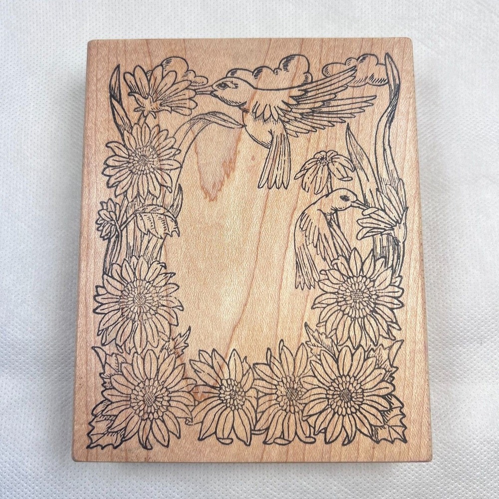 Rubbernecker Hummingbird Floral Frame Rubber Stamp 4.25x5.5 Craft